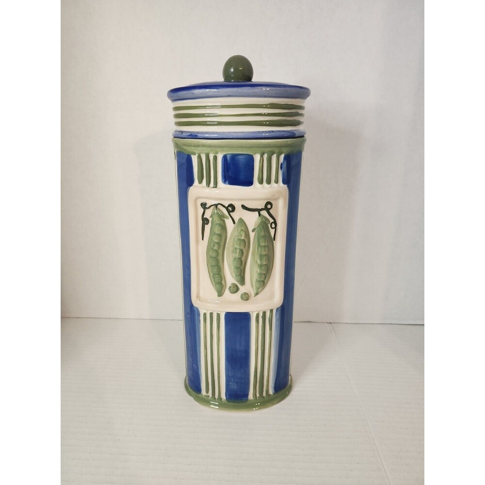 Vintage Ceramic Pasta Keeper Canister Container Pea Pods Embossed Spaghetti